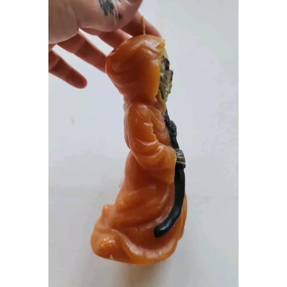 VNTG Grim Reaper Candle Orange Halloween Candle Garden Ridge Spooky Skull